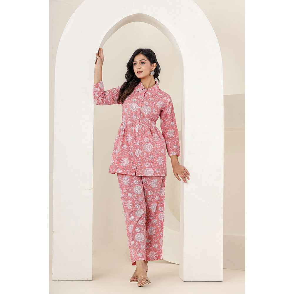 KAAJH Pink Printed Cotton Co-Ord (Set of 2)