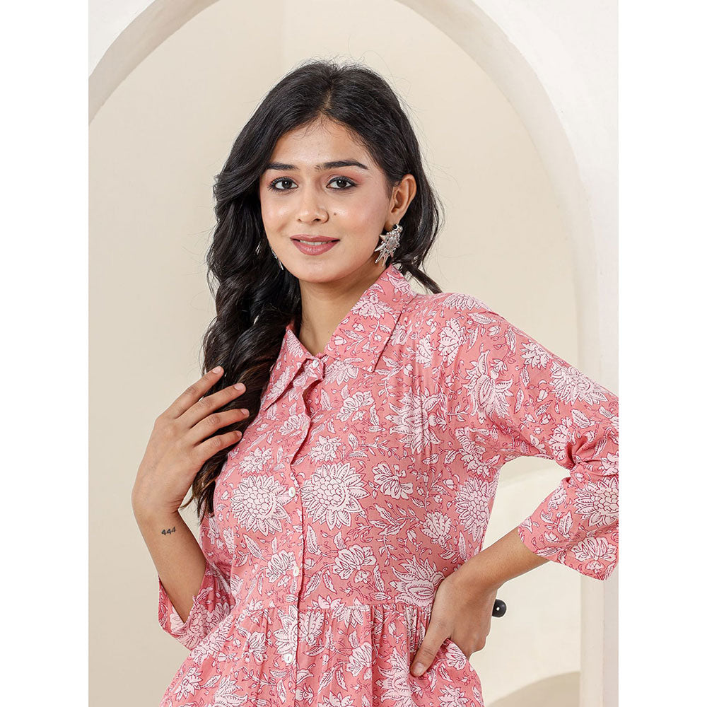 KAAJH Pink Printed Cotton Co-Ord (Set of 2)