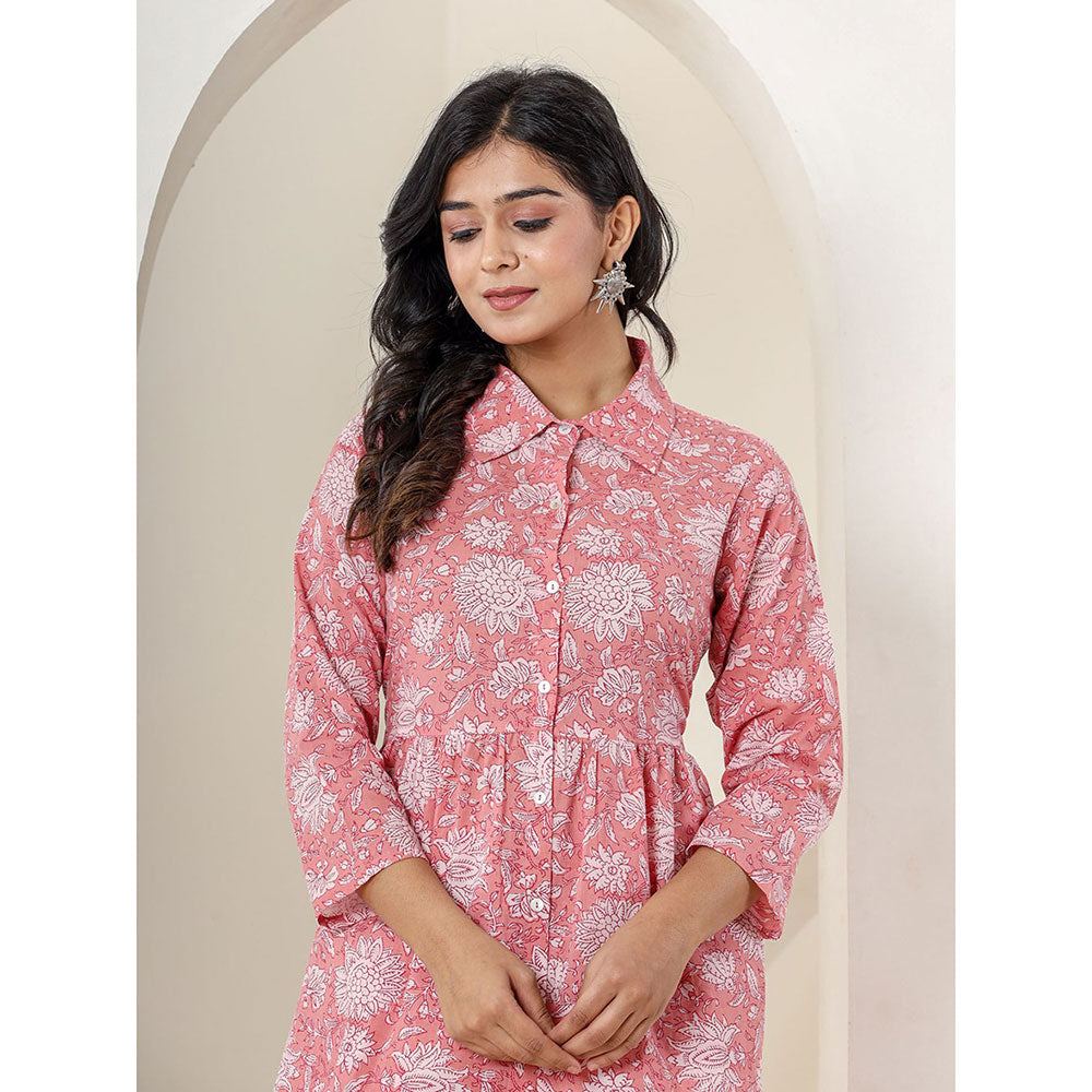 KAAJH Pink Printed Cotton Co-Ord (Set of 2)