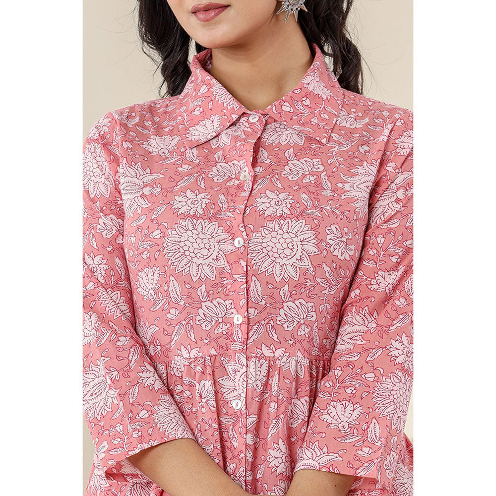 KAAJH Pink Printed Cotton Co-Ord (Set of 2)