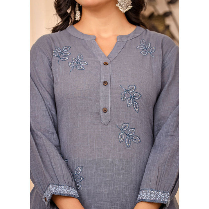 KAAJH Light Blue Thread Embroidered Cotton Co-Ord (Set of 2)