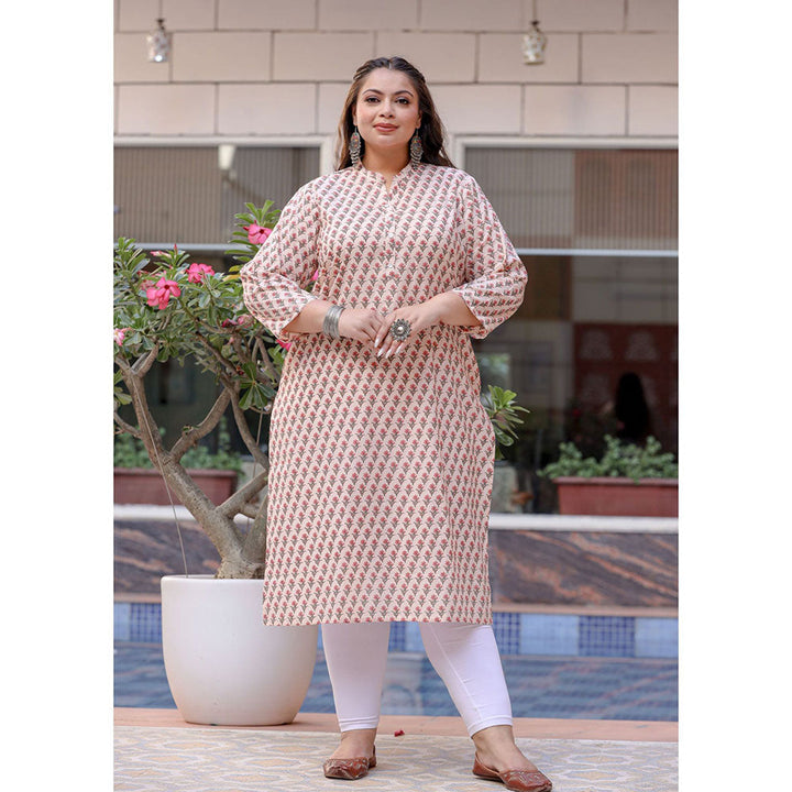 KAAJH Pink Floral Print Cotton Plus Size Kurta