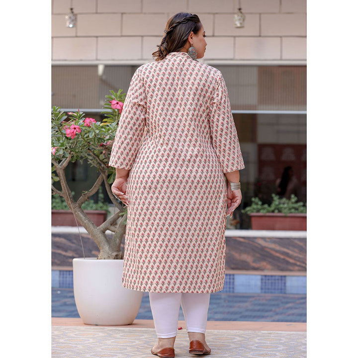 KAAJH Pink Floral Print Cotton Plus Size Kurta