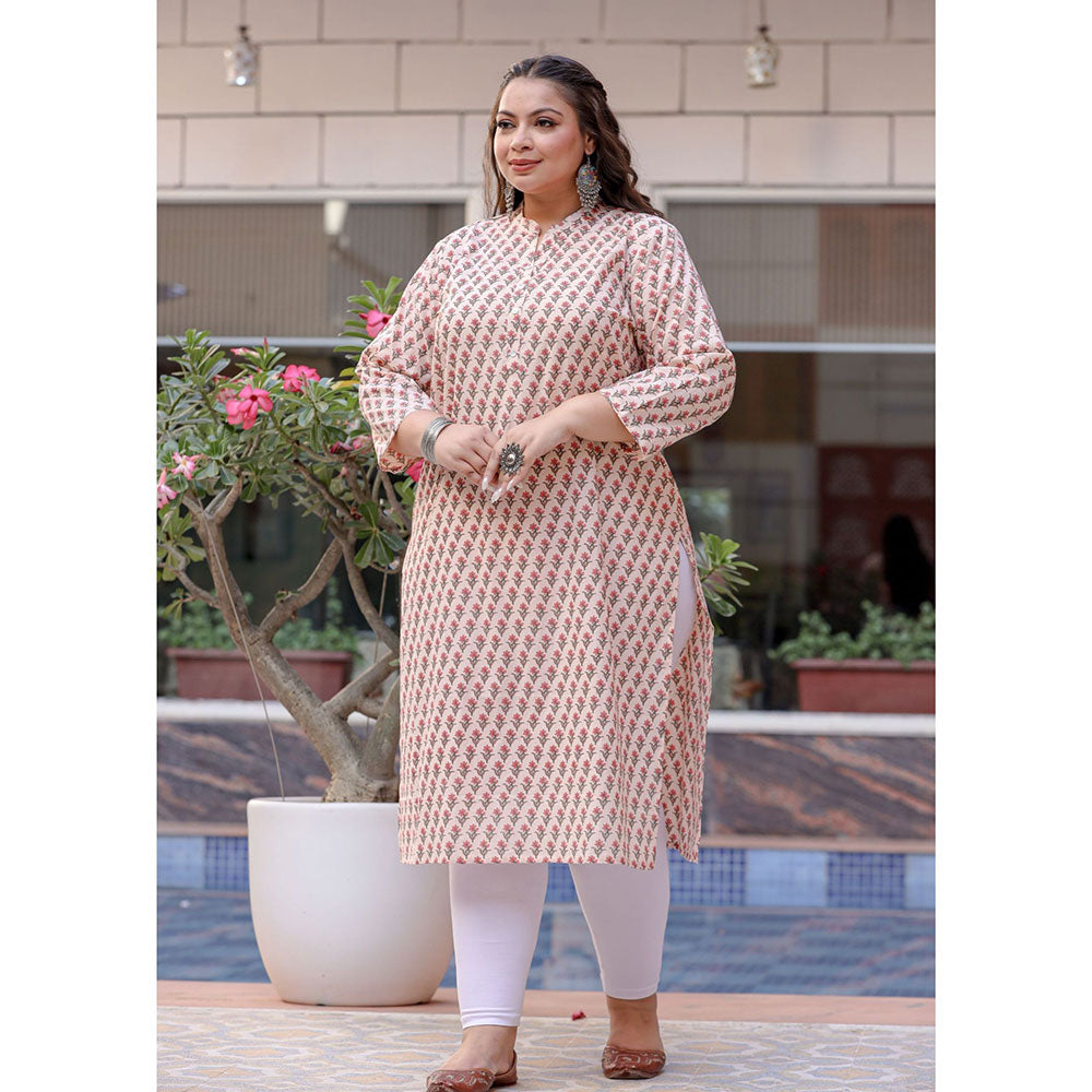 KAAJH Pink Floral Print Cotton Plus Size Kurta