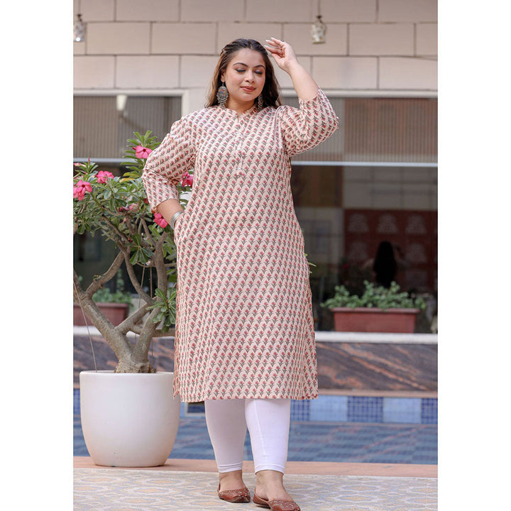 KAAJH Pink Floral Print Cotton Plus Size Kurta