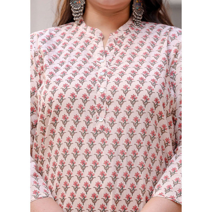 KAAJH Pink Floral Print Cotton Plus Size Kurta