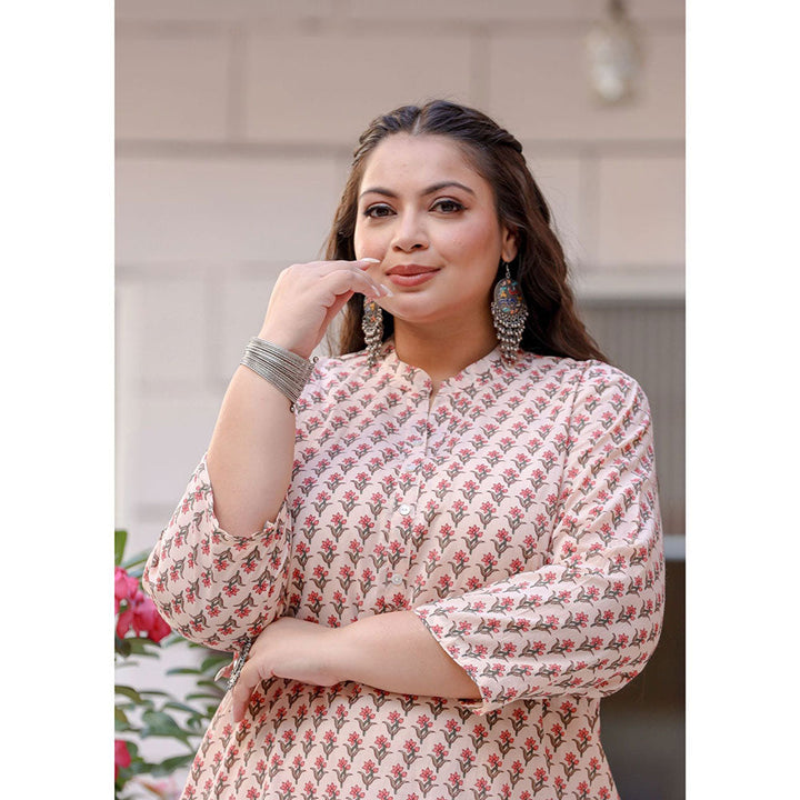 KAAJH Pink Floral Print Cotton Plus Size Kurta