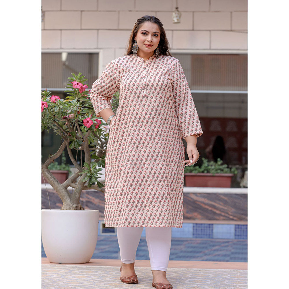 KAAJH Pink Floral Print Cotton Plus Size Kurta