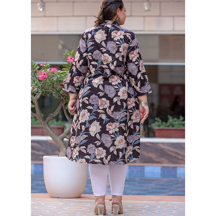 KAAJH Black Floral Print Plus Size Cotton Kurta