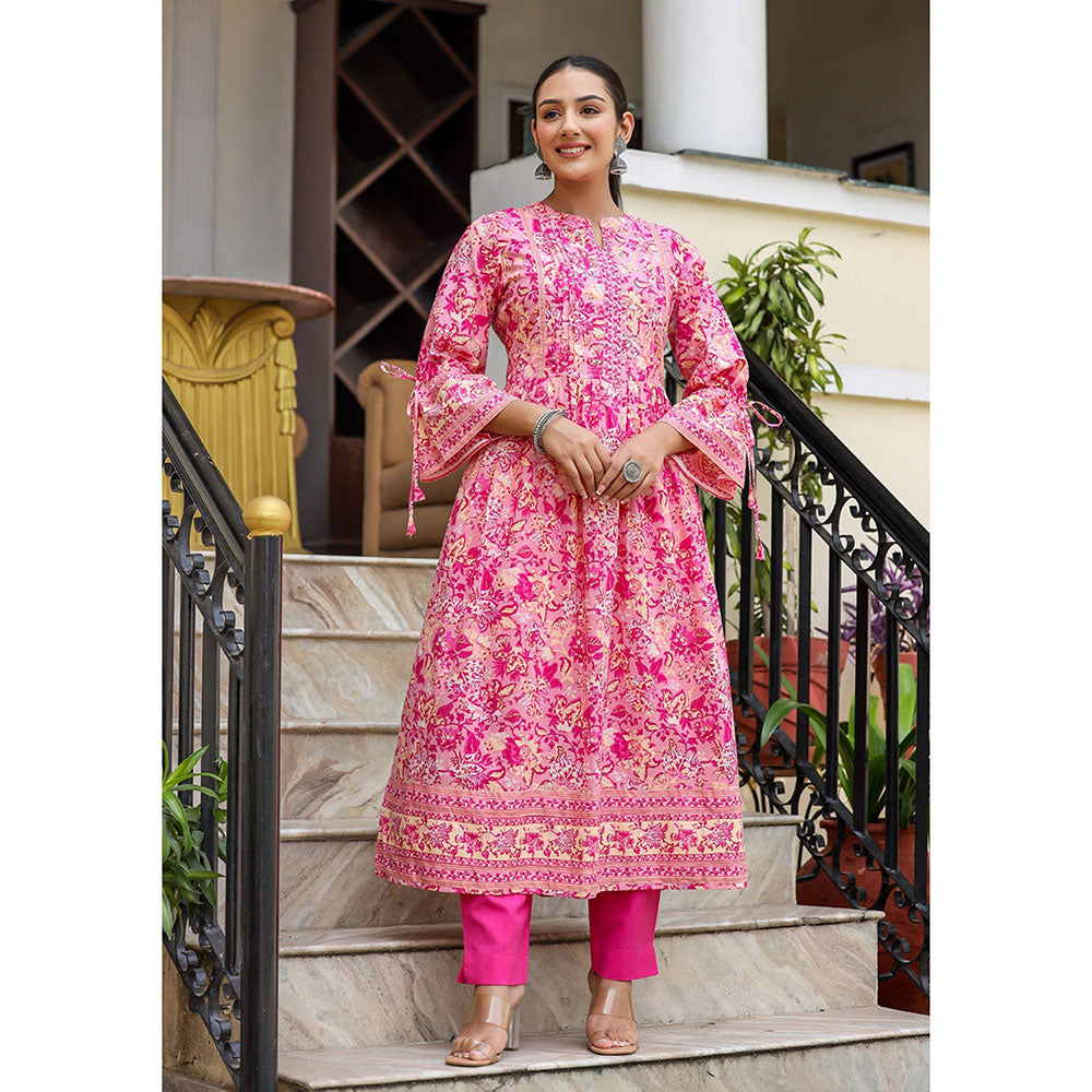 KAAJH Pink Floral Print Cotton Kurta and Pant (Set of 2)