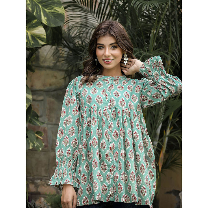 KAAJH Turquoise Cotton Floral Tunic