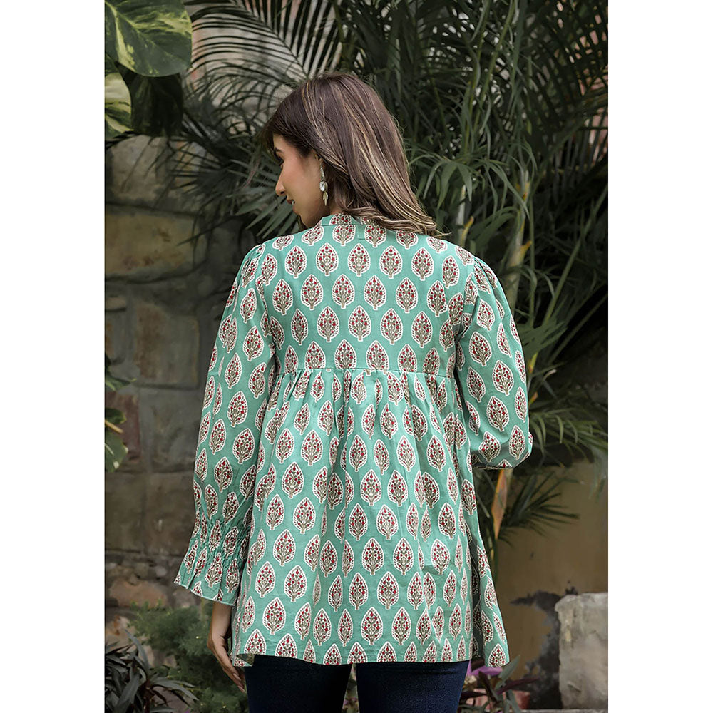 KAAJH Turquoise Cotton Floral Tunic