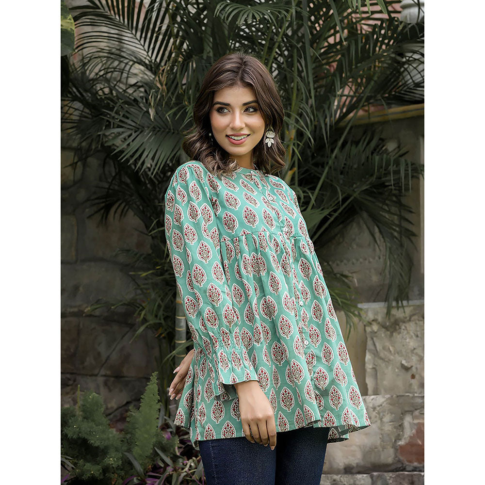 KAAJH Turquoise Cotton Floral Tunic