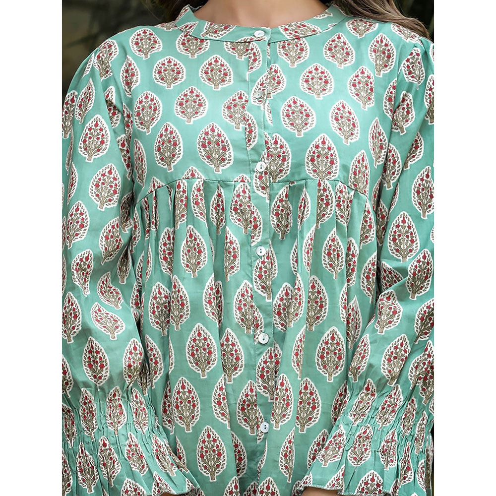 KAAJH Turquoise Cotton Floral Tunic