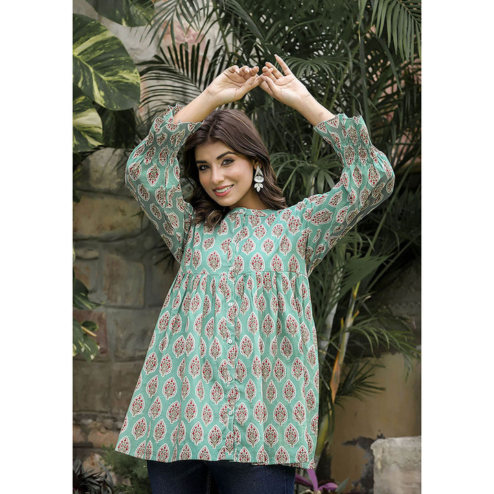 KAAJH Turquoise Cotton Floral Tunic