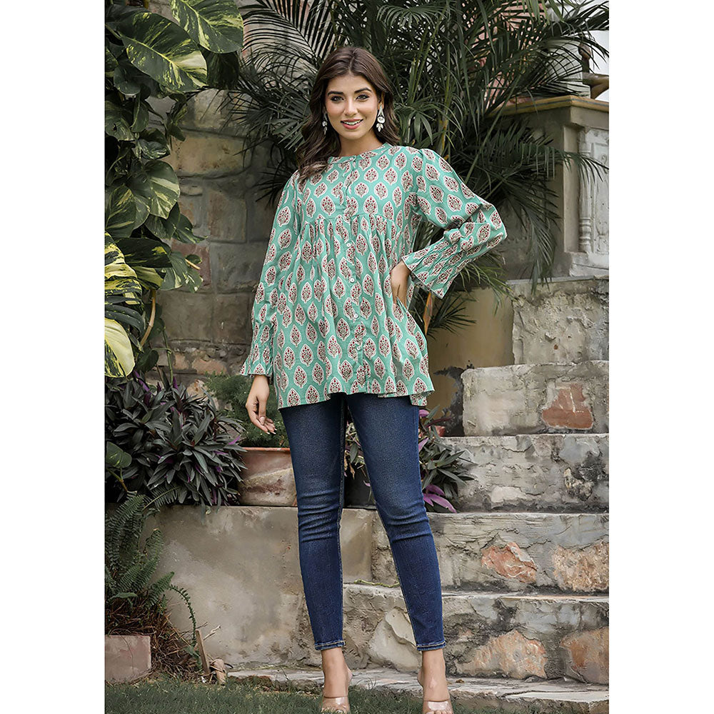 KAAJH Turquoise Cotton Floral Tunic