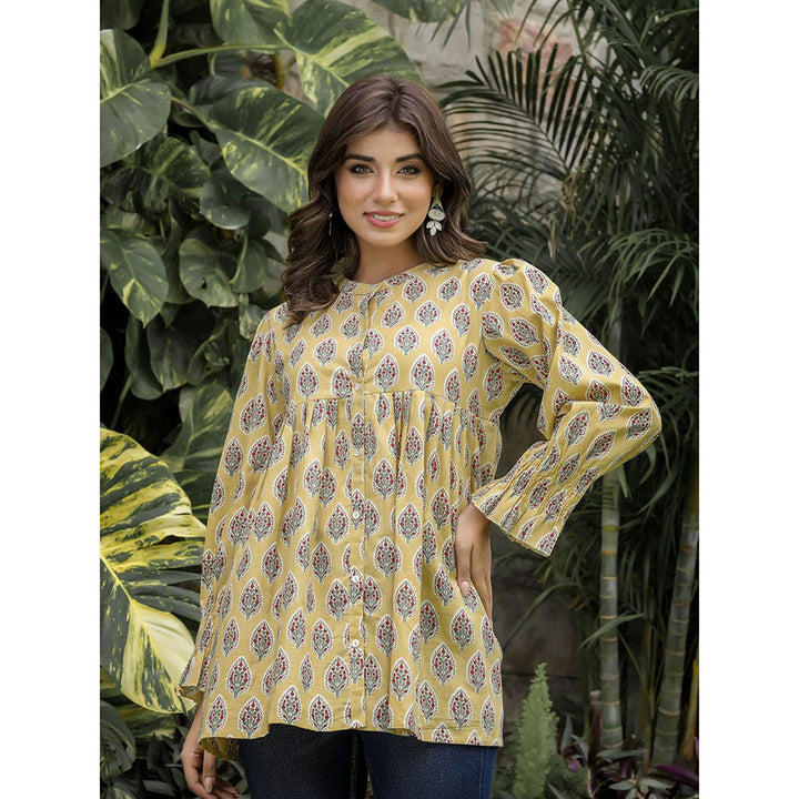 KAAJH Yellow Cotton Floral Tunic