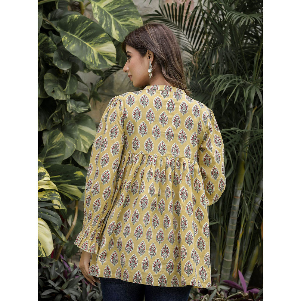 KAAJH Yellow Cotton Floral Tunic