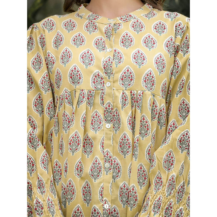 KAAJH Yellow Cotton Floral Tunic