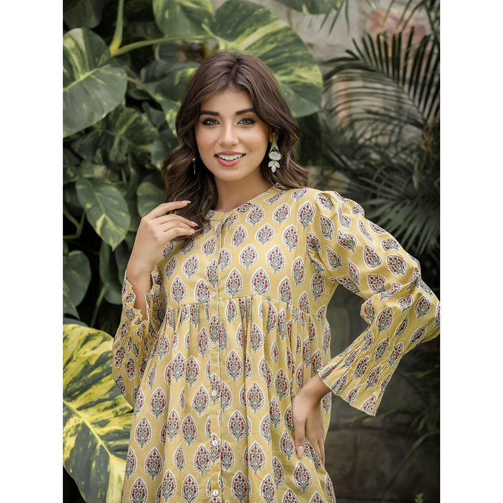 KAAJH Yellow Cotton Floral Tunic