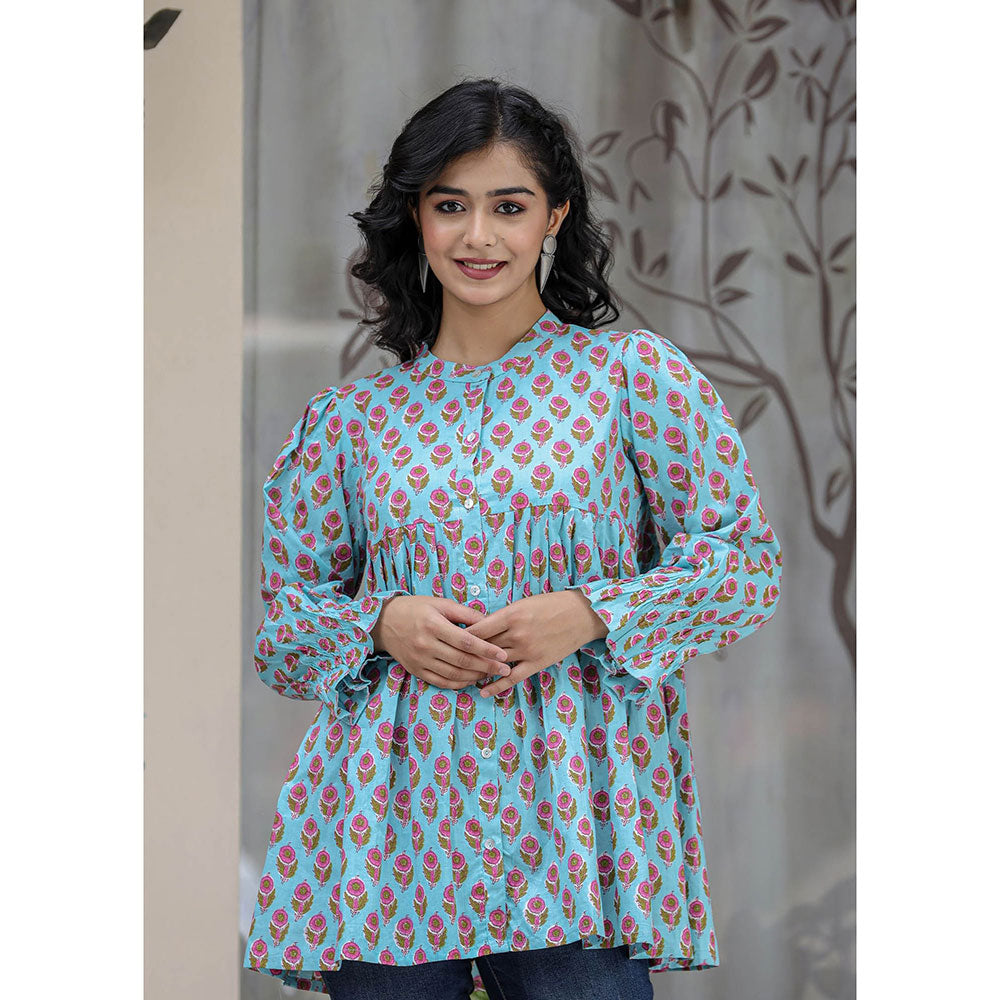 KAAJH Turquoise Pink Cotton Floral Tunic