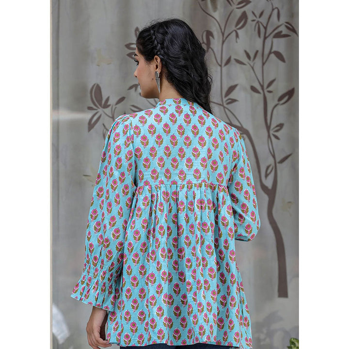 KAAJH Turquoise Pink Cotton Floral Tunic