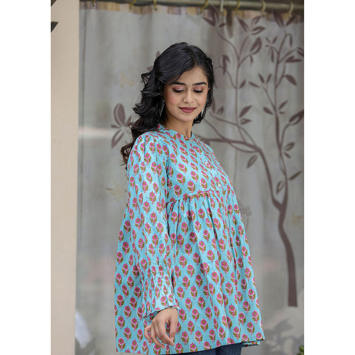 KAAJH Turquoise Pink Cotton Floral Tunic