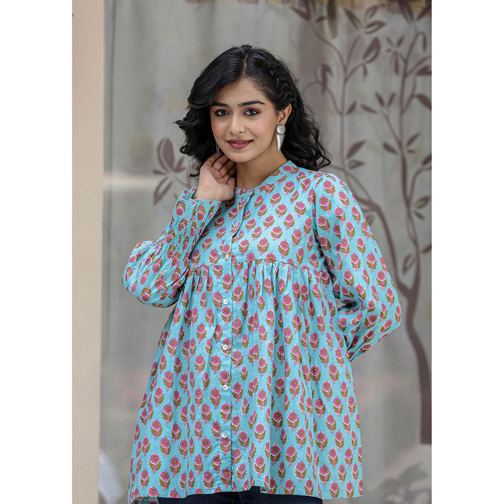 KAAJH Turquoise Pink Cotton Floral Tunic