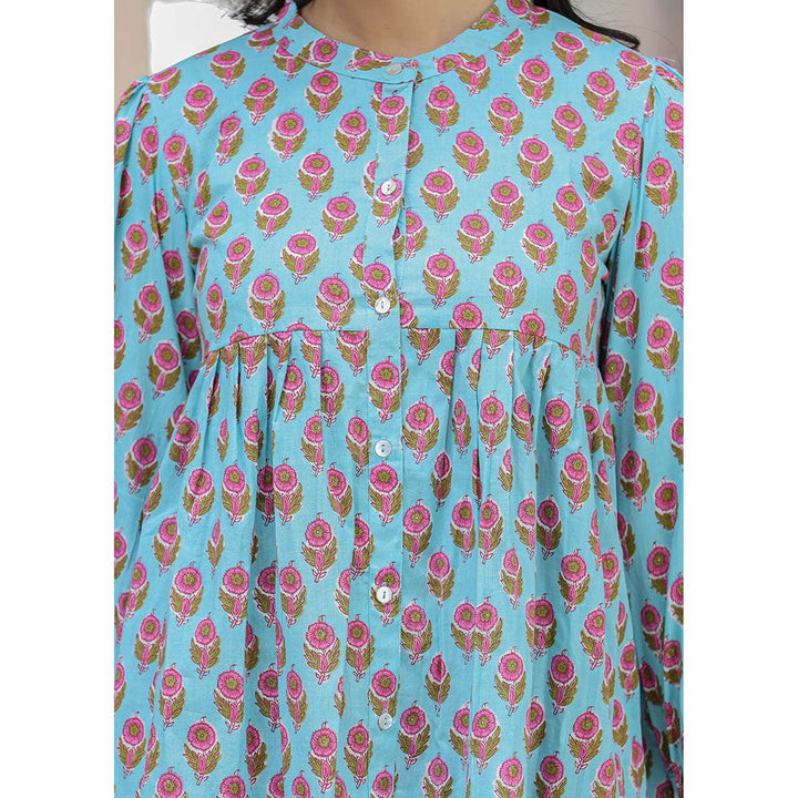 KAAJH Turquoise Pink Cotton Floral Tunic