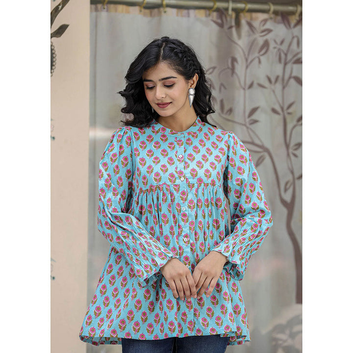 KAAJH Turquoise Pink Cotton Floral Tunic