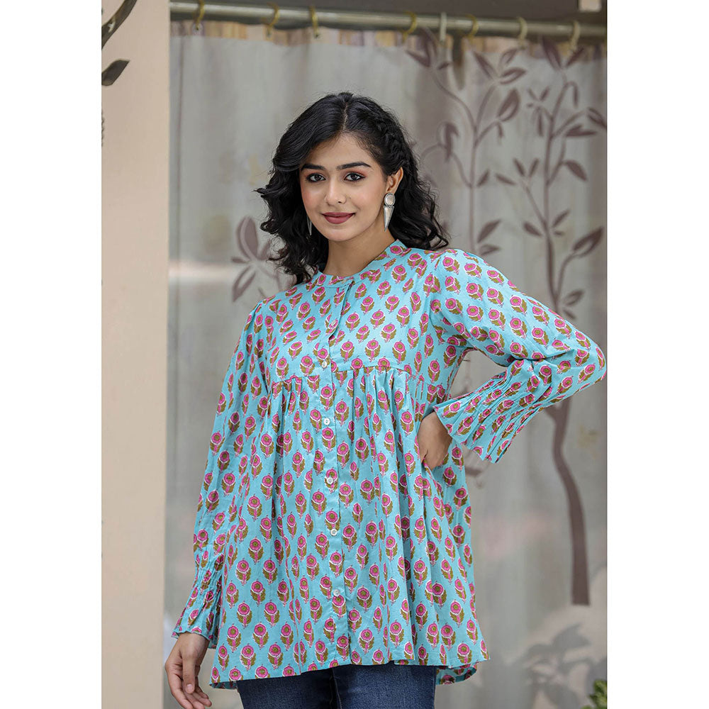 KAAJH Turquoise Pink Cotton Floral Tunic