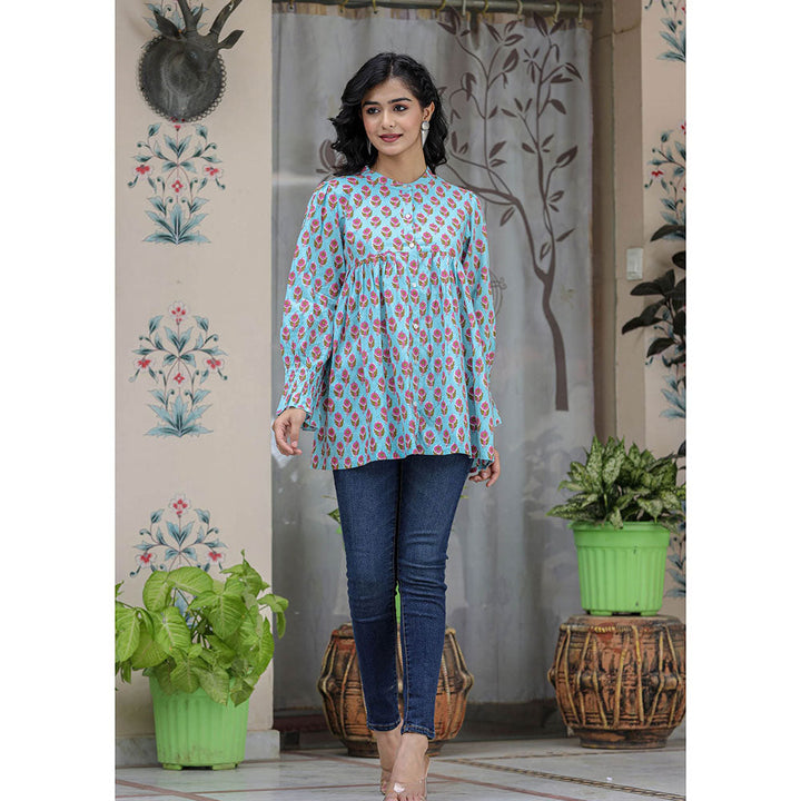 KAAJH Turquoise Pink Cotton Floral Tunic