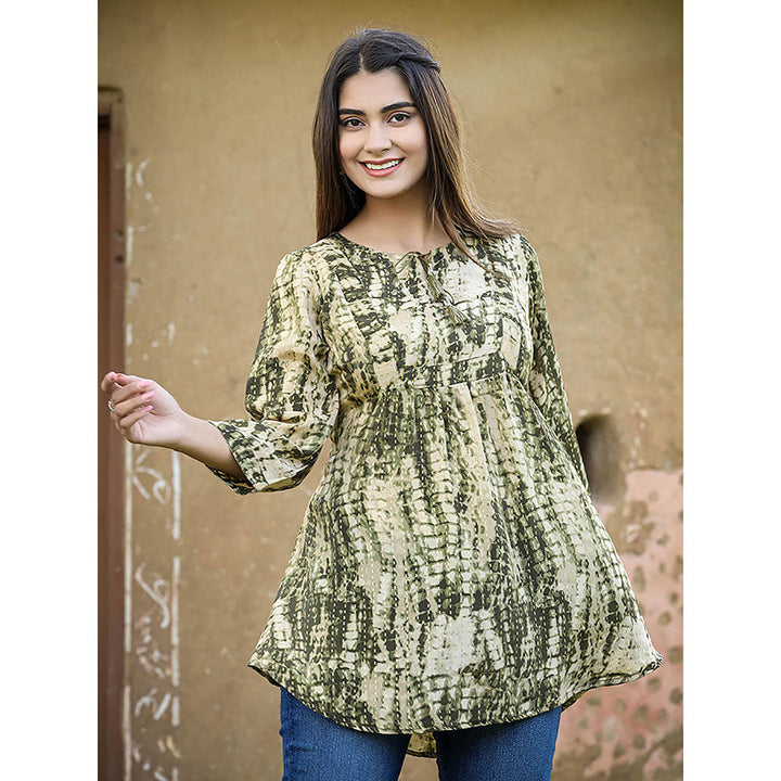 KAAJH Green Printed French Crepe Tunic