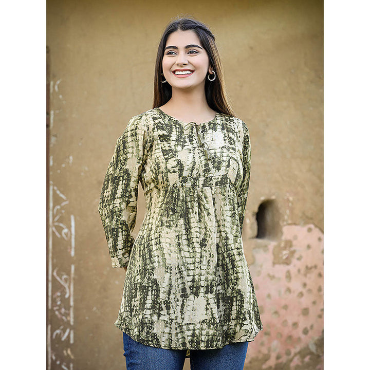 KAAJH Green Printed French Crepe Tunic