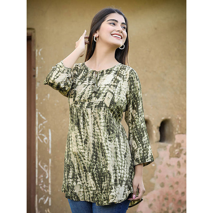 KAAJH Green Printed French Crepe Tunic