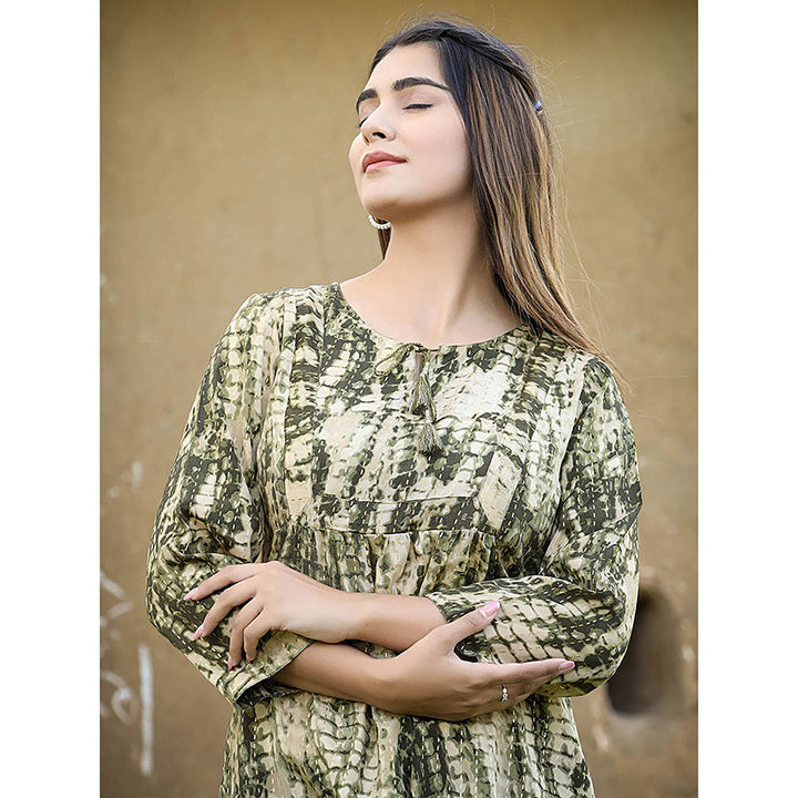 KAAJH Green Printed French Crepe Tunic