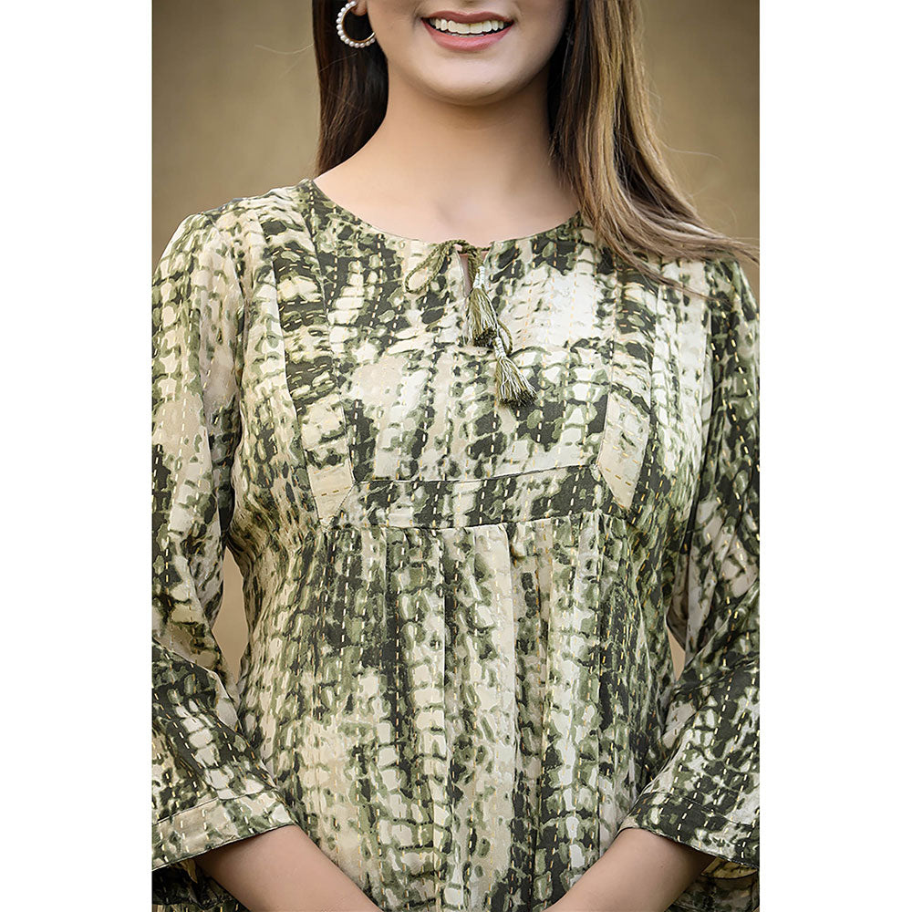 KAAJH Green Printed French Crepe Tunic