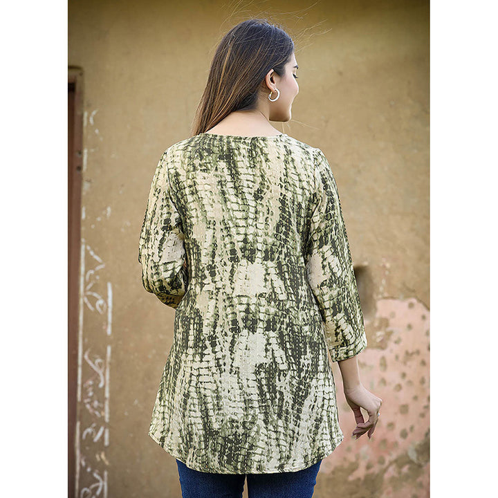 KAAJH Green Printed French Crepe Tunic