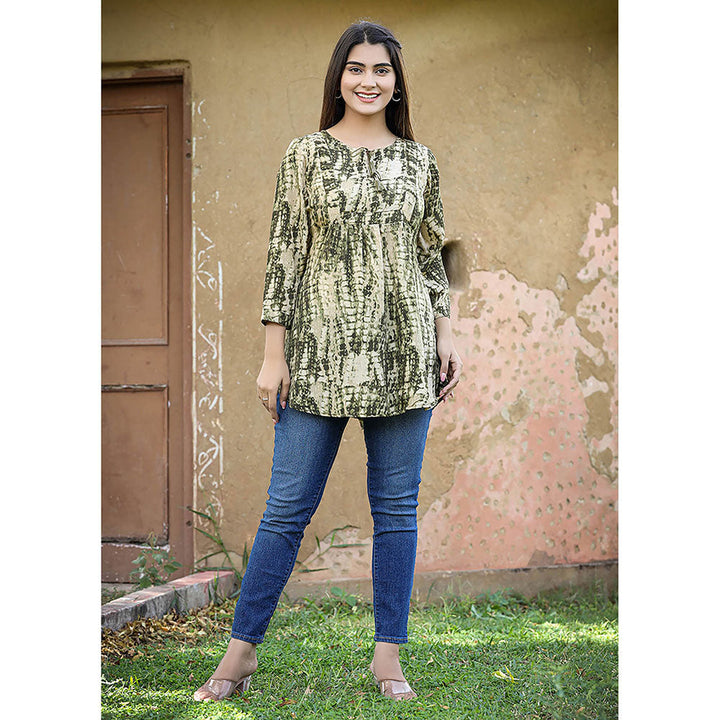 KAAJH Green Printed French Crepe Tunic