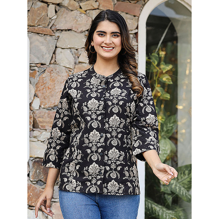 KAAJH Black Ethnic Motif Printed Cotton Tunic