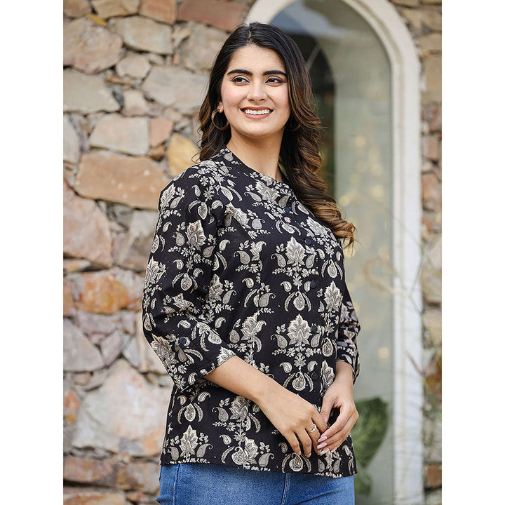 KAAJH Black Ethnic Motif Printed Cotton Tunic