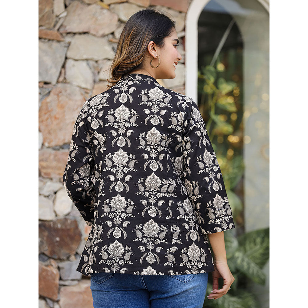 KAAJH Black Ethnic Motif Printed Cotton Tunic