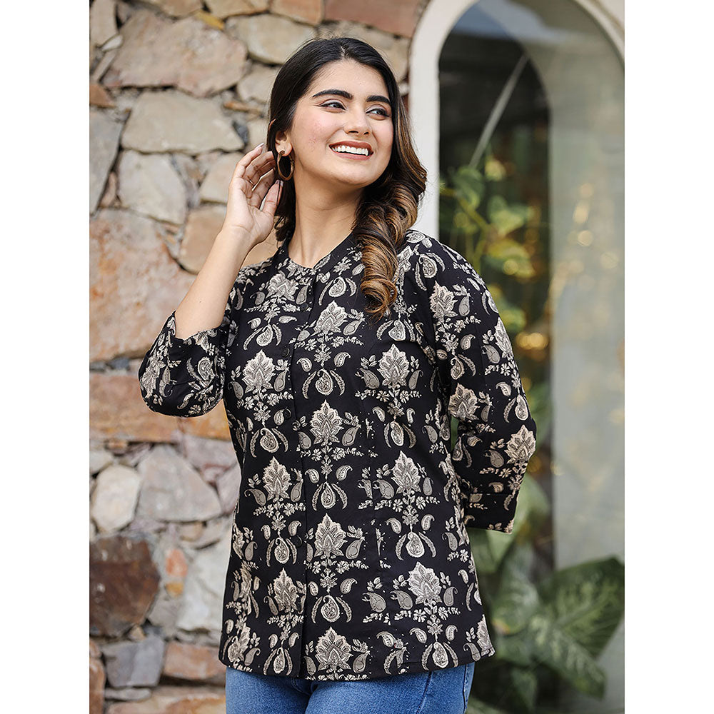 KAAJH Black Ethnic Motif Printed Cotton Tunic