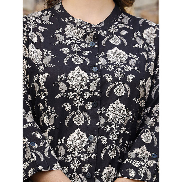 KAAJH Black Ethnic Motif Printed Cotton Tunic