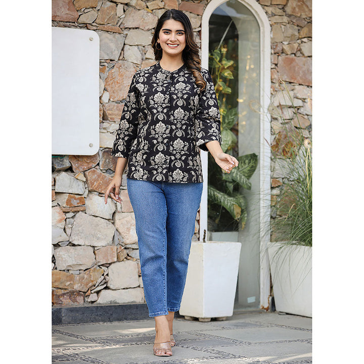 KAAJH Black Ethnic Motif Printed Cotton Tunic