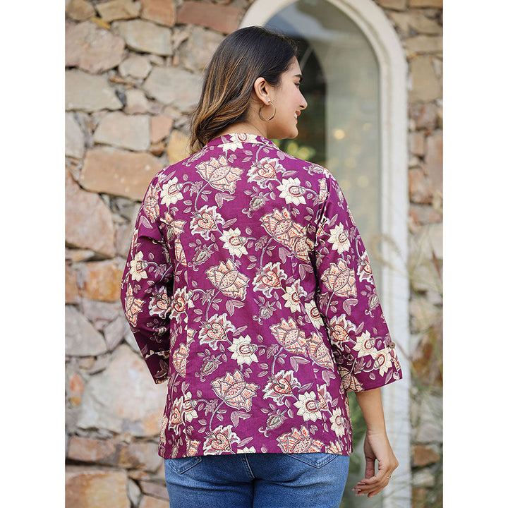 KAAJH Purple Floral Printed Cotton Tunic