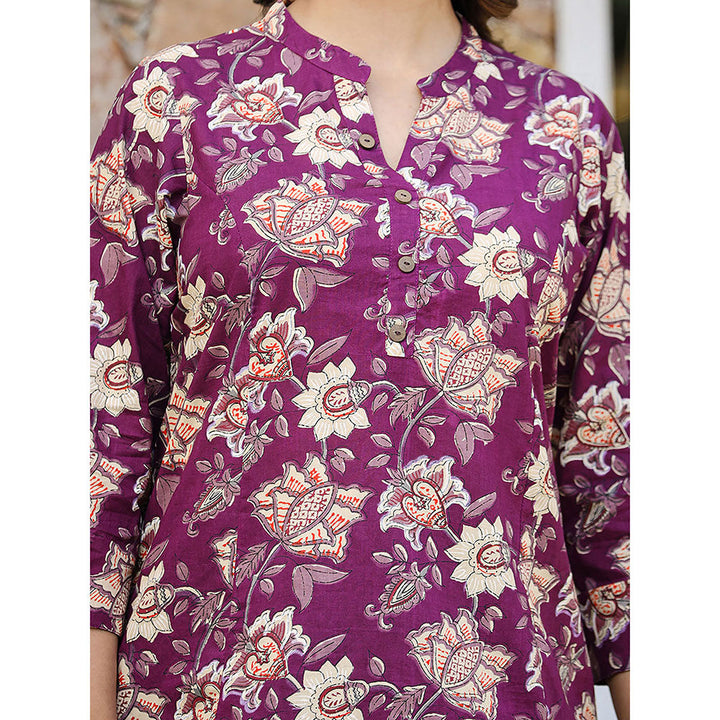 KAAJH Purple Floral Printed Cotton Tunic