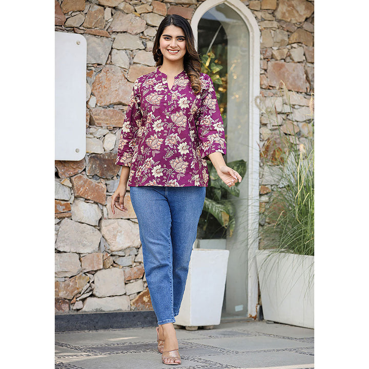 KAAJH Purple Floral Printed Cotton Tunic