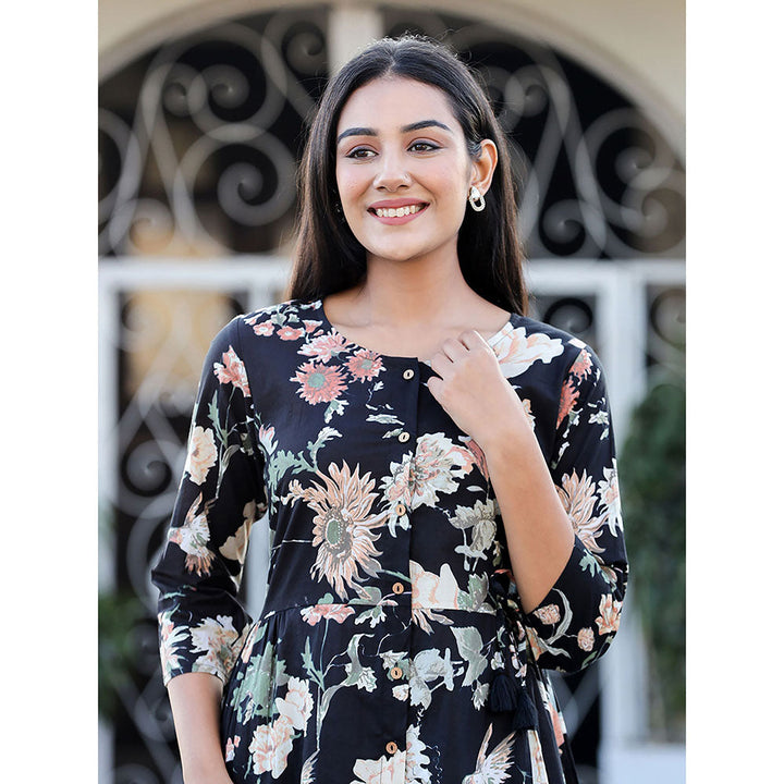 KAAJH Black Floral Printed Cotton Tunic