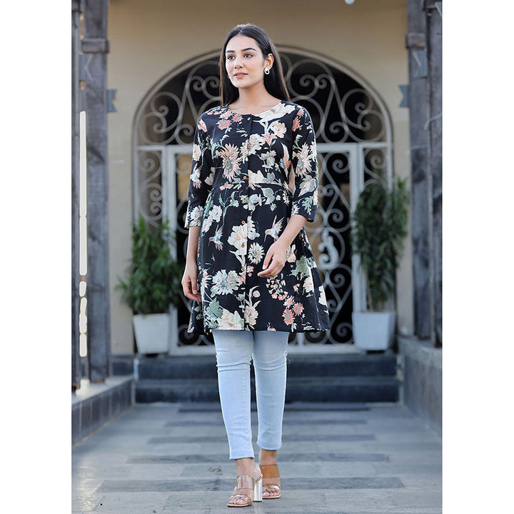 KAAJH Black Floral Printed Cotton Tunic